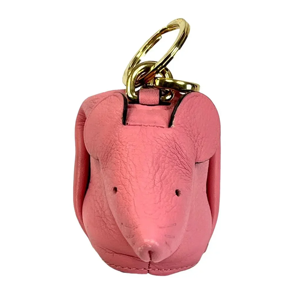 Loewe Leather Mouse Coin Purse Charm Keychain Pouch Candy Pink Gold Tone Spain